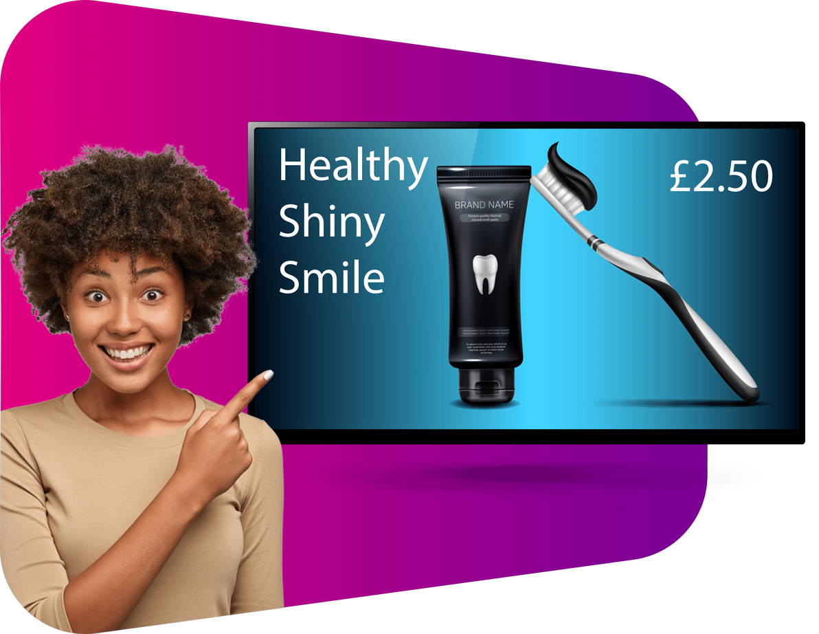 Example dental product advertised on tv screen